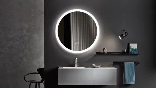 Hesonth 60 cm runder LED-Badezimmerspiegel, beleuchteter Anti-Beschlag-LED-Licht-Badezimmer-Smart-Make-up-Kosmetikspiegel, Touch-Dimmschalter, Farbtemperatur-LED-Badezimmerspiegel