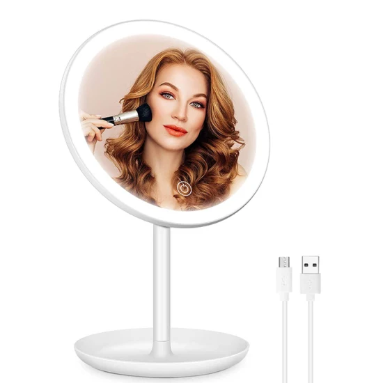8-Zoll-doppelseitiger Tisch-LED-beleuchteter Make-up-Geschenk-Kosmetikspiegel mit wiederaufladbarem Akku