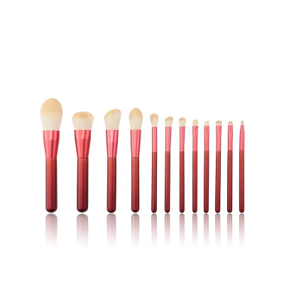 OEM 12-teiliges Make-up-Pinsel-Set mit Aluminiumhülse und rotem Griff